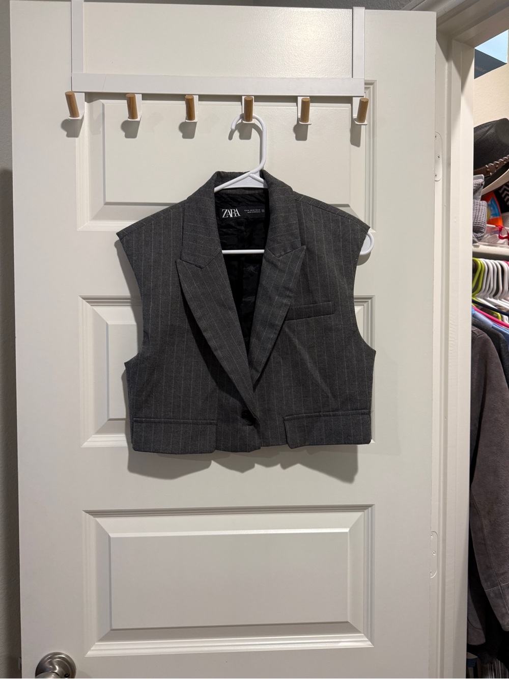 ZARA Charcoal Pinstripe Cropped Vest Blazer